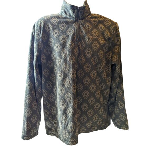 Eddie Bauer Men's Large Fleece Pullover Jacket Aztec Diamond Pattern Green - Picture 4 of 16